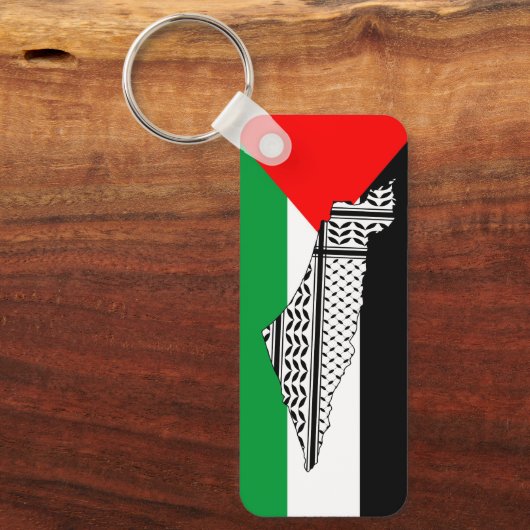 Palestina Vlag en Kaart met Keffiyeh Patroon Sleutelhanger (Voorkant)