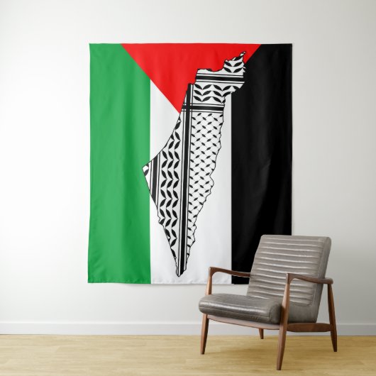 Palestina Vlag en Kaart met Keffiyeh Patroon Wandkleed (In situ)