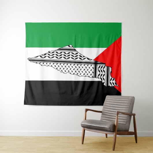 Palestina Vlag en Kaart met Keffiyeh Patroon Wandkleed (In Situ (horizontaal))