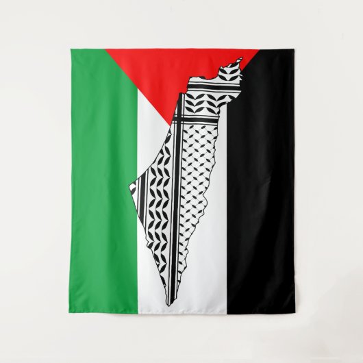 Palestina Vlag en Kaart met Keffiyeh Patroon Wandkleed (Voorkant)