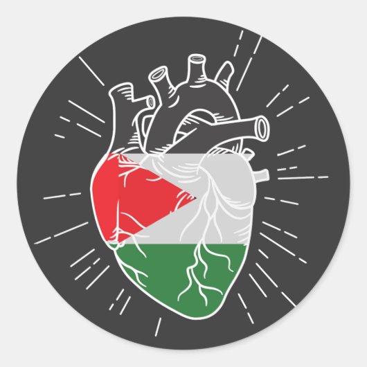 Palestina vlag menselijk hart ronde sticker (Voorkant)