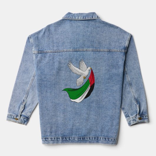Palestina vlag, vredesduif, denim jacket (Achterkant)