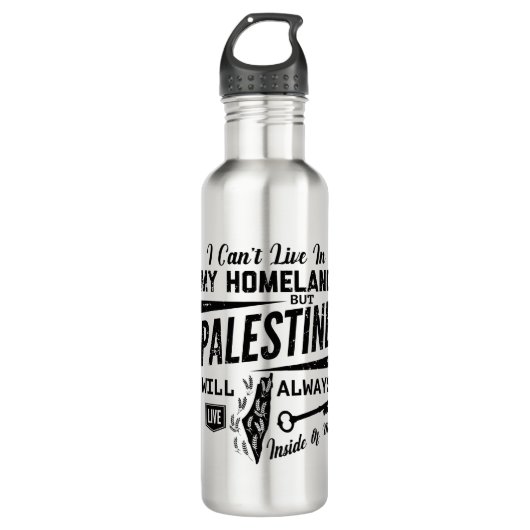 Palestina zal altijd in me leven. waterfles  (Voorkant)