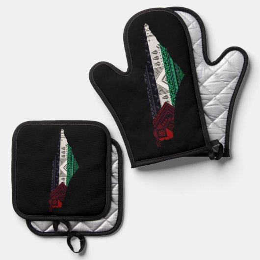 Palestine Borduurwerk tatreez Patroon vlag kaart g Ovenwant & Pannenlap Set (Voorkant / Achterkant)