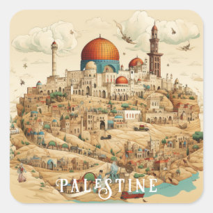 Palestine City Illustratie Vierkante Sticker