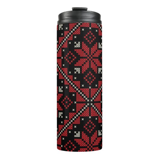 Palestine Embroidery Tatreez Pattern12 crm-red Thermosbeker (Voorkant)