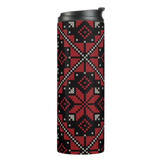 Palestine Embroidery Tatreez Pattern12 crm-red Thermosbeker (Gedraaid links)