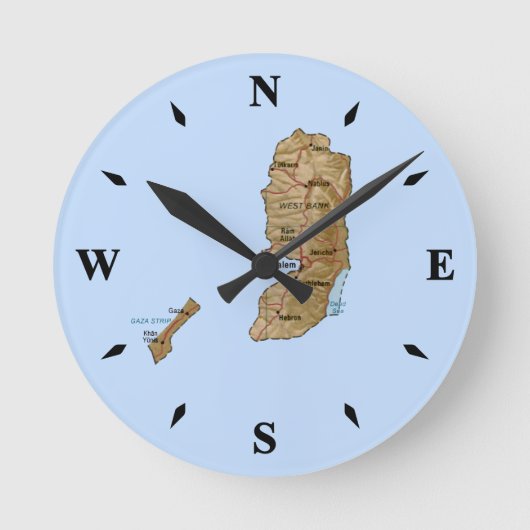 Palestine Map Clock Ronde Klok (Voorkant)