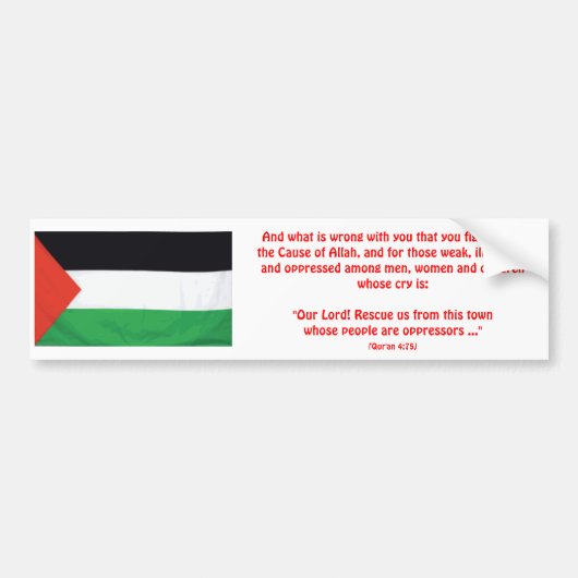 PALESTINE Qur'an 4:75 Bumpersticker (Voorkant)