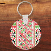 Palestinian Embroidery Tatreez print design Roun Sleutelhanger (Voorkant)