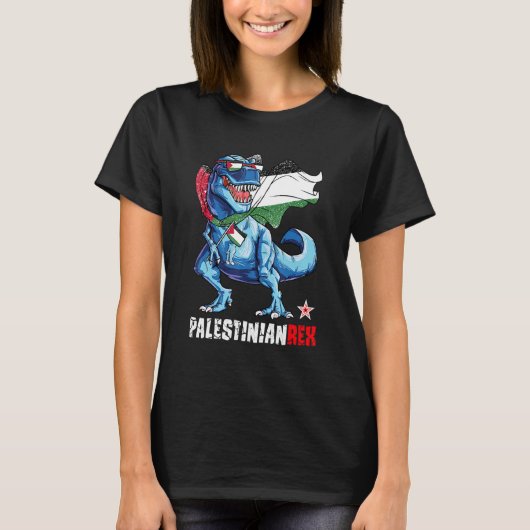 PALESTINIANRex Proud PALESTINIAN Flag Fun Dinosaur T-shirt (Voorkant)