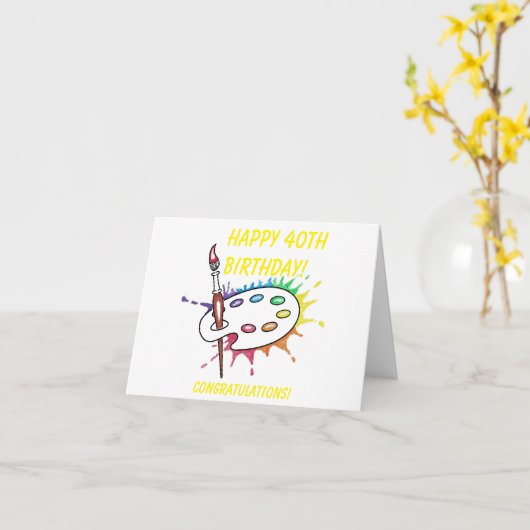 Palette 40th Birthday Kaart (Gele Bloem)