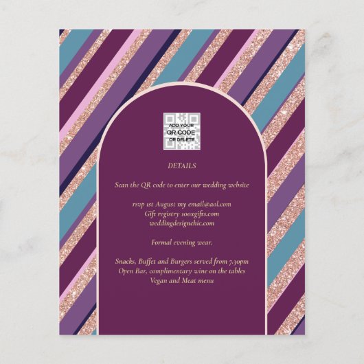 Palette Plum Paarse Turquoise Roos Gold Wedding (Achterkant)