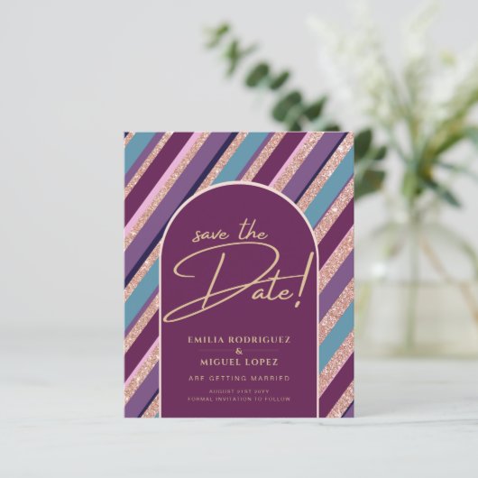 Palette Plum Paarse Turquoise Roos Gold Wedding (Staand voorkant)