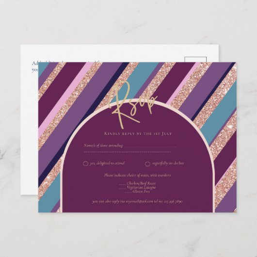 Palette Plum Paarse Turquoise Roos Gold Wedding Briefkaart (Voorkant / Achterkant)