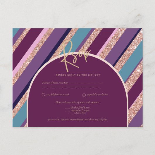 Palette Plum Paarse Turquoise Roos Gold Wedding Briefkaart (Voorkant)