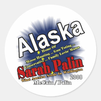 Palin Moose Hunting Mama Ronde Sticker