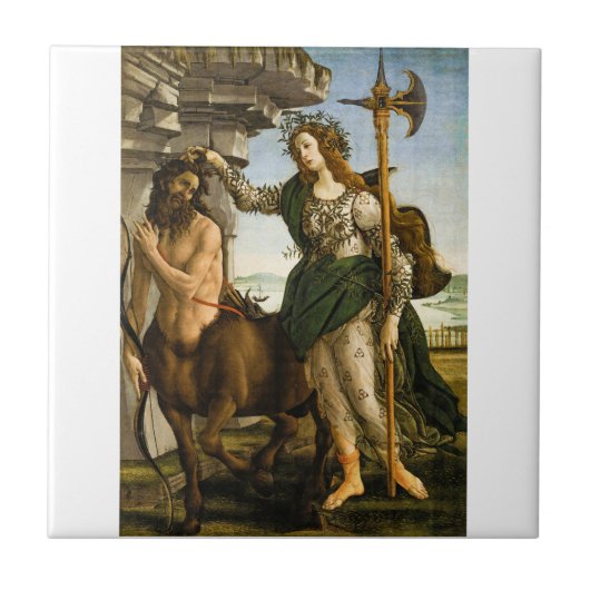 Pallas en de centaur van Sandro Botticelli Tegeltje (Voorkant)