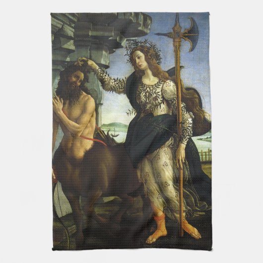 Pallas (Minerva) en Centaur door Sandro Botticelli Theedoek (Verticaal)