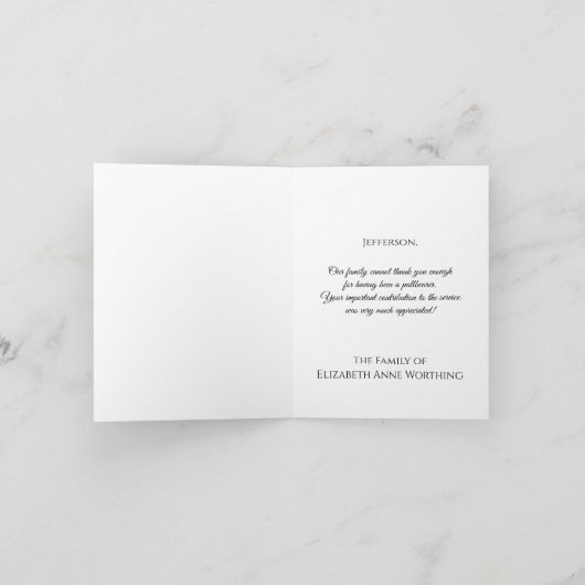 Pallbearer Bedankt Kaart Foto in Arch White (Binnen)