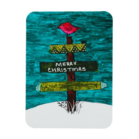 Pallet kerstboom met een rode vogelmagneet magneet (Verticaal)