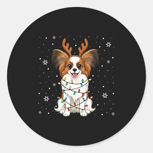 Pallon Dog Christmas Lights Reindeer Funny Xmas Do Ronde Sticker (Voorkant)