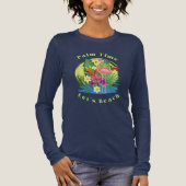 Palm and Flamingo Navy Long Sleeve TShirt (Voorkant)