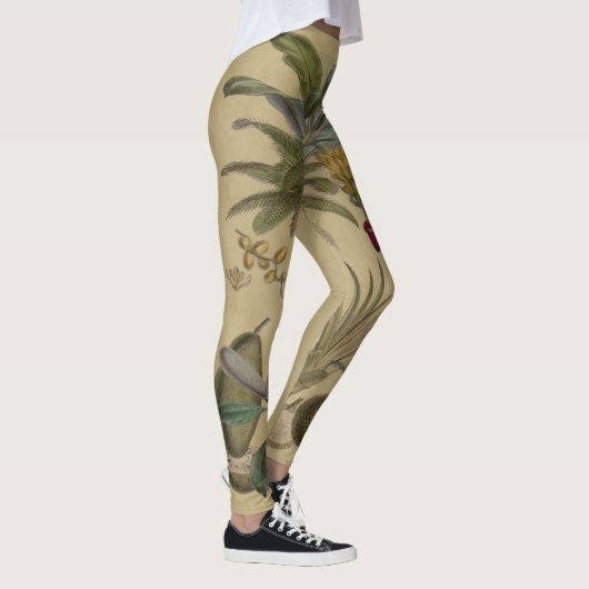 Palm Antiek tropische vruchten botanische kunst Leggings (Rechts)