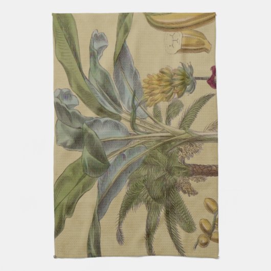 Palm Antiek tropische vruchten botanische kunst Theedoek (Verticaal)