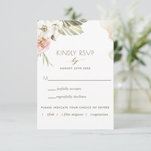 Palm, Banaanbladeren Bloemmotief  met/zonder maalt RSVP Kaartje (Staand voorkant)