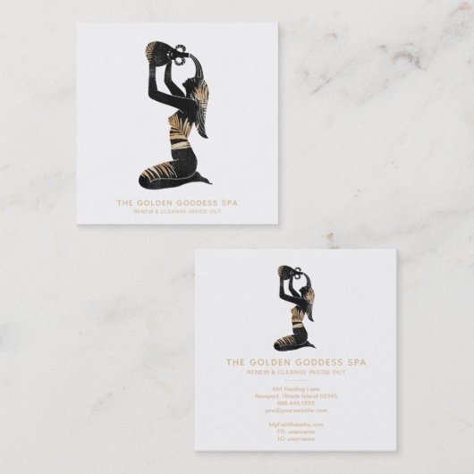 *~* Palm Bathing Golden Goddess with Water Urn Spa Vierkante Visitekaartje (Voorkant / Achterkant)