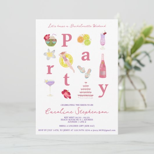 Palm Beach Bestemming Weekend Bachelorette Party Kaart (Staand voorkant)