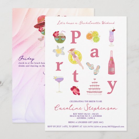 Palm Beach Bestemming Weekend Bachelorette Party Kaart (Voorkant / Achterkant)