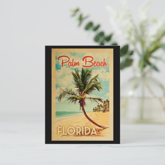 Palm Beach Briefkaart Florida Palm Tree Beach Retr (Staand voorkant)