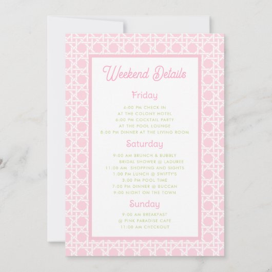 Palm Beach Cabana Bachelorette Weekend w Itinerary Kaart (Achterkant)