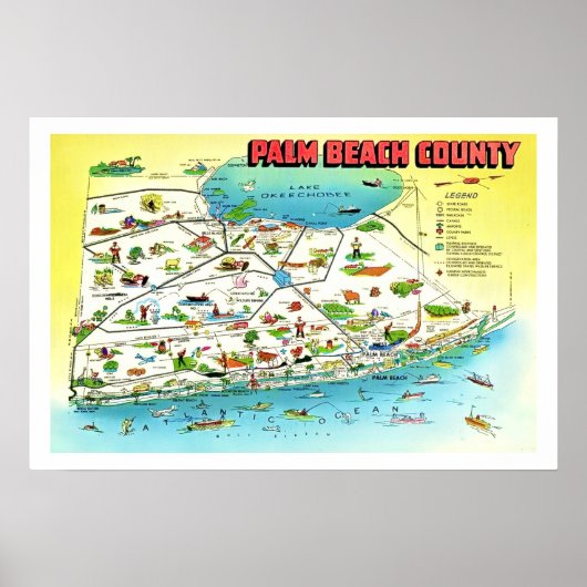 Palm Beach County 16x24 kaart afdruk Poster (Voorkant)