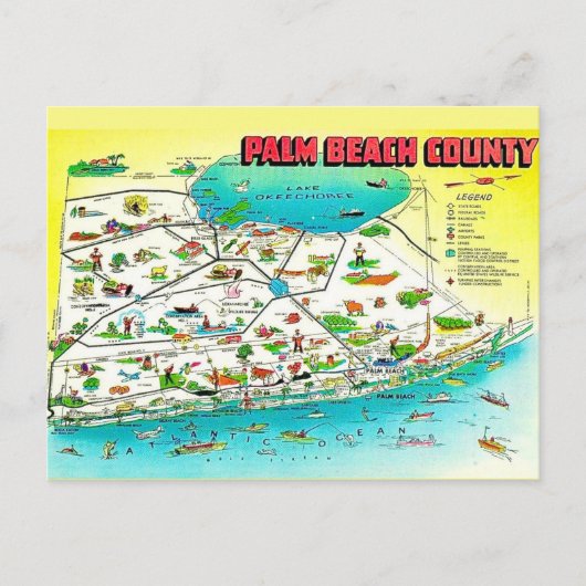 Palm Beach County Kaart Ansichtkaart (Voorkant)