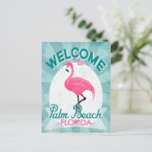 Palm Beach Florida Pink Flamingo -  Retro T Briefkaart (Staand voorkant)