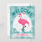 Palm Beach Florida Pink Flamingo -  Retro T Briefkaart (Voorkant / Achterkant)