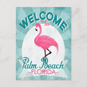 Palm Beach Florida Pink Flamingo -  Retro T Briefkaart