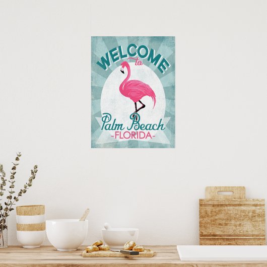 Palm Beach Florida Pink Flamingo - Retro T Poster (Keuken)