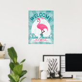 Palm Beach Florida Pink Flamingo -  Retro T Poster (Thuiskantoor)