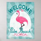 Palm Beach Florida Pink Flamingo - Retro T Poster (Voorkant)
