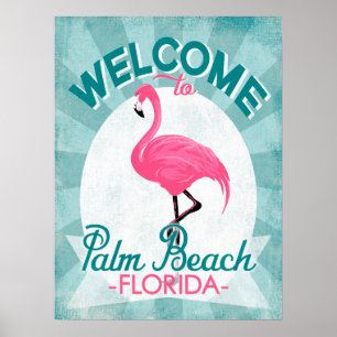 Palm Beach Florida Pink Flamingo -  Retro T Poster