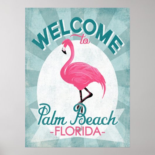 Palm Beach Florida Pink Flamingo -  Retro T Poster (Voorkant)