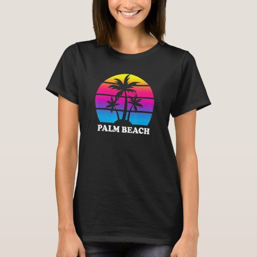 Palm Beach Florida Retro Palm Tree Sunset Vacking T-shirt (Voorkant)