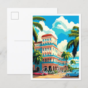 Palm Beach Florida USA vintage reisillustratie Briefkaart