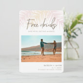 Palm Beach Free Drinken Photo Wedding Save The Date (Staand voorkant)