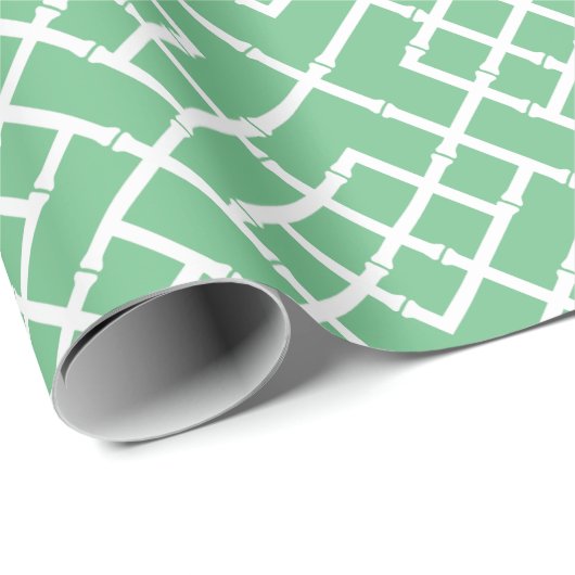 Palm Beach Green Geometric Bamboo Lattice Patroon Cadeaupapier (Rol Hoek)