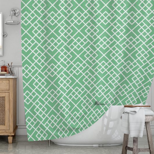Palm Beach Green Geometric Bamboo Lattice Patroon Douchegordijn